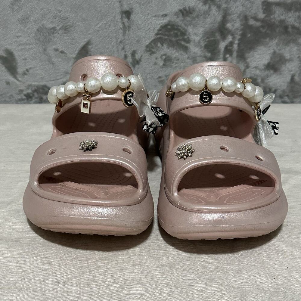 Crocs Classic Crush Platform Sandals Womens 11 Pink Slip On Comfort Coquette - Picture 3 of 11